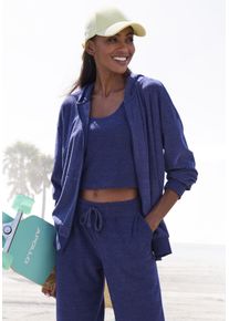 Sweater Vivance, Damen, Gr. 48/50, blau (dunkelblau meliert), Frottee, Obermaterial: 51% Polyester, 49% Baumwolle. Kapuzenfutter: 60% Baumwolle, 40% Polyester, unifarben, Basic lang, Rundhals, angesetztes B&uuml;ndchen, Sweatshirts Sweater, in Frotteequalit&auml;t