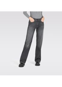 Weite Jeans MAC "WIDE", Damen, Gr. 42, L&auml;nge 32, grau (grau heavy used wash), Denim/Jeans, Obermaterial: 91% Baumwolle, 7% Elastomultiester, 2% Elasthan, bequem, Jeans Weite Jeans