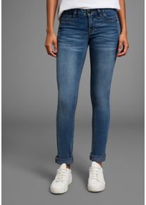 Comfort-fit-Jeans Arizona "mit Keileins&auml;tzen", Damen, Gr. 34, N-Gr, blau (blau used), Obermaterial: 76% Baumwolle, 16% Polyester, 7% Viskose, 1% Elasthan, Basic, Jeans Comfort-fit-Jeans, niedrige Leibh&ouml;he