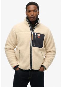 Fleecejacke Superdry "VINTAGE RETRO FULL ZIP FLEECE", Herren, Gr. XL, wei&szlig; (oatmeal beige), Fleece, Obermaterial: 100% Polyester, unifarben mit Farbeins&auml;tzen, relaxed fit normal, hoch geschlossener Ausschnitt, Rippb&uuml;ndchen, Jacken Fleecejacke