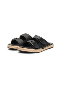 Pantolette Tommy Hilfiger "FLEX JUTTE HILFIGER LTH SANDAL", Herren, Gr. 40, schwarz, Leder, Lederimitat, Schuhe Pantolette, Sommerschuh, Schlupfschuh mit Ziern&auml;hten