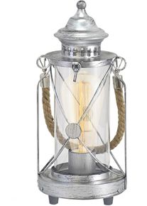 Eglo Tischleuchte "BRADFORD Tischlampe, E27, IP20, Stahl und Glas, Vintage, Retro, Lampe", silber (altsilberfarben), 1, &Oslash; 14cm H: 33cm, Leuchten, Tischleuchte, H33 x &Oslash;14 cm, silber-antik, 1X60W exkl., Tischleuchte