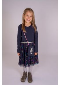 Midikleid happy girls, M&auml;dchen, Gr. 128, N-Gr, blau (navy), Sweatware;Mesh, Obermaterial: 95% Baumwolle, 5% Elasthan. Futter: 100% Baumwolle. Unterteil: 100% Viskose, bedruckt, unifarben, regular fit normal, Rundhals, Kleider Midikleid, mit kleiner Umh&auml;ngetasche mit Pailletten