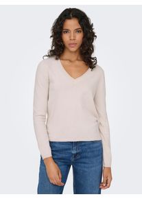 V-Ausschnitt-Pullover Only "ONLLOYAL LIFE LS V-NECK PULLO KNT NOOS", Damen, Gr. XL, moonbeam detail:melange, Strick, Obermaterial: 80% Polyester, 20% Nylon, meliert, regular fit normal, V-Ausschnitt, Pullover V-Ausschnitt-Pullover, Materialmix