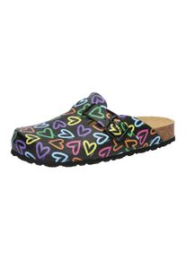 Clog Lico "Clog Bioline Clog Print", Damen, Gr. 42, schwarz, Synthetik, Schuhe Clog