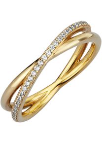 Fingerring Firetti "Schmuck Geschenk Silber 925 Damenring Ring Kreuz" Gr. 56, gold (gelbgoldfarben, kristallwei&szlig;), Fingerringe, Damen, 56, Silber 925 (Sterlingsilber), 1,7mm, Fingerring, mit Zirkonia (synth.)
