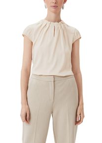 Satinbluse comma, Damen, Gr. 44, beige, Satin, Obermaterial: 95% Polyester, 5% Elasthan, unifarben, regular fit normal, Rundhals, elastischer Bund, Blusen Satinbluse, mit Raffung am Hals