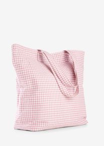 bonprix Femei Geantă shopper din p&acirc;nză cu imprimeu &icirc;n carouri Vichy, roz, onesize