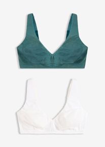 bonprix Női Bralette melltart&oacute; merev&iacute;tő n&eacute;lk&uuml;l, pamuttal (2 db-os csomag), k&eacute;k, 95B