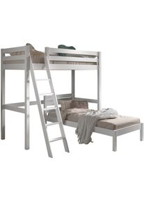 Vipack Hochbett &raquo;mit 2 Liegefl&auml;chen 90/200 Made in Europe, Kiefer massiv wei&szlig; lackiert&laquo; (B/H/T ca.209x190x211cm) Leiter schr&auml;g angestellt, stabil 