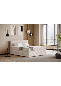 Boxspringbett COTTA "Tower inkl. Bettkasten, mit Keder in abgesetzter Farbe", beige, keder: light grau, B:181cm L:228cm, 100% POLYESTER (PES), Komplettbetten, Boxspringbett, in verschiedenen Breiten, H&auml;rtegraden und Farben erh&auml;ltlich