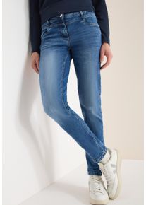 5-Pocket-Jeans Cecil "Style Scarlett", Damen, Gr. 25, L&auml;nge 30, mid blau wash, Denim/Jeans, Obermaterial: 83% Baumwolle, 15% Polyester (REPREVE), 2% Elasthan. Futter: 52% Polyester, 48% Baumwolle, unifarben, gerade lang, Jeans 5-Pocket-Jeans, mit Stretch