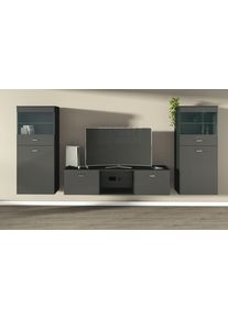 borchardt M&ouml;bel Wohnwand BORCHARDT M&Ouml;BEL "Scala, moderne Mediawand mit Vitrinen und Lowboard", schwarz, graphit, h&auml;ngend, Holzwerkstoff, Kastenm&ouml;bel-Sets, Wohnwand, 3 - Teilig, h&auml;ngende Montage, mit Glasb&ouml;den