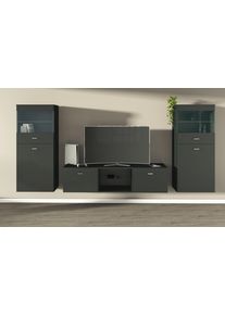 borchardt M&ouml;bel Wohnwand BORCHARDT M&Ouml;BEL "Scala, moderne Mediawand mit Vitrinen und Lowboard", schwarz, h&auml;ngend, Holzwerkstoff, Kastenm&ouml;bel-Sets, Wohnwand, 3 - Teilig, h&auml;ngende Montage, mit Glasb&ouml;den