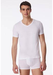 T-Shirt Schiesser "Long Life Soft", Herren, Gr. 6, wei&szlig; (100, wei&szlig;), Single Jersey, Obermaterial: 45% Baumwolle, 45% Modal, 10% Elasthan, bequem h&uuml;ftlang, V-Ausschnitt, Shirts T-Shirt, V-Ausschnitt, kurz&auml;rmelig, reduzierte Pilling-Bildung