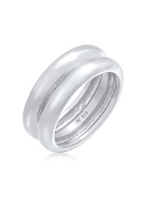 Partnerring Elli Premium "Ring Bandring Double Unisex 925 Ring rhodiniert" Gr. 58, silber, Fingerringe, Damen, 58, Silber 925 (Sterlingsilber), Partnerring