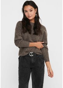 Strickpullover Only "ONLDANIELLA L/S PULLOVER KNT NOOS", Damen, Gr. L, braun (major braun melange), Strick, Obermaterial: 77% Polyacryl, 19% Polyester, 4% Elasthan, meliert, regular fit normal, Rundhals, Fledermaus&auml;rmel Rippstrickb&uuml;ndchen, Pullover Strickpullover, Materialmix, regular fit