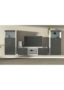 borchardt M&ouml;bel Wohnwand BORCHARDT M&Ouml;BEL "Scala, moderne Mediawand mit Vitrinen und Lowboard", wei&szlig;, graphit, h&auml;ngend, Holzwerkstoff, Kastenm&ouml;bel-Sets, Wohnwand, 3 - Teilig, h&auml;ngende Montage, mit Glasb&ouml;den