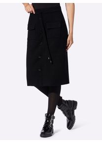 Strickrock Heine, Damen, Gr. 48, schwarz, 50% Viskose, 28% Polyester, 22% Polyamid, unifarben, wadenlang, R&ouml;cke Strickrock