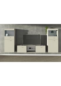 borchardt M&ouml;bel Wohnwand BORCHARDT M&Ouml;BEL "Scala, moderne Mediawand mit Vitrinen und Lowboard", kaschmir, h&auml;ngend, Holzwerkstoff, Kastenm&ouml;bel-Sets, Wohnwand, 3 - Teilig, h&auml;ngende Montage, mit Glasb&ouml;den