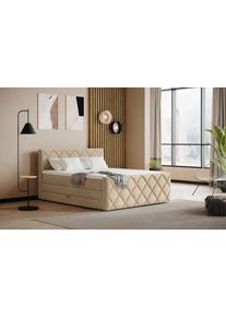 Boxspringbett COTTA "Tower inkl. Bettkasten, mit Keder in abgesetzter Farbe", sand, keder: beige, B:161cm L:228cm, 100% POLYESTER (PES), Komplettbetten, Boxspringbett, in verschiedenen Breiten, H&auml;rtegraden und Farben erh&auml;ltlich
