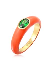 Silberring Elli "Ring Zirkonia Oval Solit&auml;r Emaille 925 Silber" Gr. 54, orange, Fingerringe, Damen, 54, Silber 925 (Sterlingsilber), Silberring
