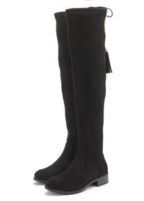 Overkneestiefel Lascana "Stiefel, Langschaftstiefel", Damen, Gr. 36, Varioschaft, schwarz, Obermaterial: 100% Textilmaterial. Decksohle: 100% Lederimitat. Futter: 100% Textilmaterial. Laufsohle: 100% Synthetik, unifarben, Basic, Schuhe Overkneestiefel, mit elastischem Weitschaft und raffiniertem Flechtdetail