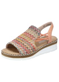 Sandale Rieker, Damen, Gr. 40, Textil, bunt (aprikot multi), Bast, Nubuklederimitat, Flechtoptik, Schuhe Sandale, Sommerschuh, Sandalette, Keilabsatz, in modischer Optik