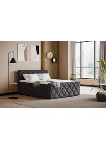 Boxspringbett COTTA "Tower inkl. Bettkasten, mit Keder in abgesetzter Farbe", schwarz, keder: anthrazit, B:161cm L:228cm, 100% POLYESTER (PES), Komplettbetten, Boxspringbett, in verschiedenen Breiten, H&auml;rtegraden und Farben erh&auml;ltlich