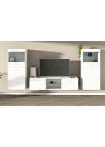 borchardt M&ouml;bel Wohnwand BORCHARDT M&Ouml;BEL "Scala, moderne Mediawand mit Vitrinen und Lowboard", wei&szlig;, matt, h&auml;ngend, Holzwerkstoff, Kastenm&ouml;bel-Sets, Wohnwand, 3 - Teilig, h&auml;ngende Montage, mit Glasb&ouml;den