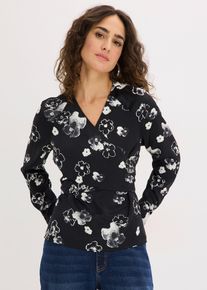 Blus i f&ouml;ljsam satin - svart - storlek 42 - bonprix