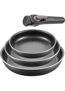 Tescoma Bratpfannen-Set mit abnehmbarem Griff VARIO, 4-teilig, Pfanne + Kochtopf, Schwarz