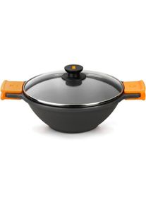BRA Efficient nonstick wok with lid with grid CM24 pots and preparation, Pfanne + Kochtopf, Orange, Schwarz
