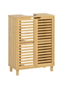 HOMCOM Bamboo Under-Sink Cabinet with 2 Slatted Doors Adjustable Shelf for Sinks With or Without Pedestal Natural | Aosom Ireland