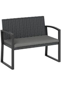 Outsunny 2-Seater Garden Bench, Outdoor PE Woven Rattan Bench with Cushion, Galvanized Steel, 103x58x78 cm, Gray and Black | Aosom Ireland