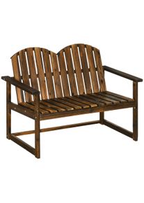 Outsunny Outdoor Wooden Garden Bench, Patio Loveseat Chair with Slatted Backrest and Smooth Armrests for Two People, for Yard, Lawn, Porch, Carbonised Finish | Aosom Ireland