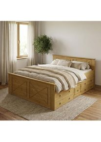 OTTO home Bett &raquo;Hugo, Massivholzbett, FSC zertifiziertes Massivholz&laquo; B/T/H: 153/208/84 cm, aus massiver Kiefer, ohne Lattenrost,140x200 cm, Bettkasten