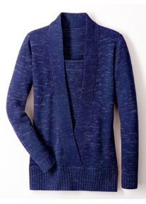 Damen 2-in-1-Pullover mit Schalkragen-Optik in blau-meliert ,Gr&ouml;&szlig;e 48, WITT, 90% Polyacryl, 10% metallisierte Fasern
