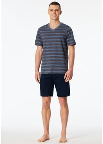 Shorty Schiesser "Casual Nightwear", Herren, Gr. 56, 808, blau, Single Jersey, Obermaterial: 100% Baumwolle, bequem kurz, V-Ausschnitt, Homewear-Sets Shorty, mit V-Ausschnitt und kurzem Arm, Oberteil gestreift