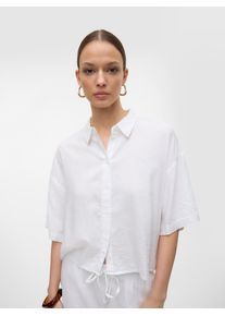V&eacute;ro Moda Hemdbluse VERO MODA "VMLINN LINEN 2/4 SHORT SHIRT WVN NOOS", Damen, Gr. S, wei&szlig; (snow wei&szlig;), Web, Obermaterial: 55% Leinen, 45% Viskose, unifarben, regular fit, Blusen Hemdbluse