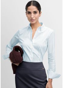 Hemdbluse Cinque "CIBRAVO", Damen, Gr. 40, blau (hellblau), Web, Obermaterial: 73% Baumwolle, 24% Polyamid, 3% Elasthan, unifarben, klassisch normal, Rundhals, eingesetzt gerader Abschluss, Blusen Hemdbluse, Mit Markenlabelpl&auml;ttchen am Saum