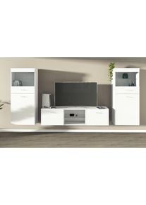 borchardt M&ouml;bel Wohnwand BORCHARDT M&Ouml;BEL "Scala, moderne Mediawand mit Vitrinen und Lowboard", wei&szlig;, gl&auml;nzend, h&auml;ngend, Holzwerkstoff, Kastenm&ouml;bel-Sets, Wohnwand, 3 - Teilig, h&auml;ngende Montage, mit Glasb&ouml;den