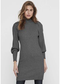 Strickkleid Only "ONLKATIA L/S DRESS KNT NOOS", Damen, Gr. M, N-Gr, grau (dunkelgrau melange), Strick, Obermaterial: 50% Viskose, 27% Nylon, 23% Polyester, meliert, regular fit ca. Mitte Oberschenkel, hoch geschlossener Ausschnitt, Puff&auml;rmel Rippb&uuml;ndchen, Kleider Strickkleid, Viskosemischung