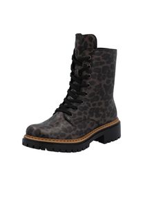 Schn&uuml;rboots Rieker, Damen, Gr. 42, grau (grau, leo), Lederimitat, Schuhe Schn&uuml;rboots, Schn&uuml;rstiefelette, Profilsohle, mit kontrastfarbenem Sohlenrand