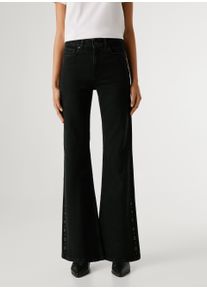 High-waist-Jeans Pepe Jeans "WILLA BLK", Damen, Gr. 32, L&auml;nge 30, schwarz, Denim/Jeans, Obermaterial: 99% Baumwolle, 1% Elasthan, unifarben, ausgestellt lang, Jeans High-waist-Jeans, Flare Leg, mit dekorativen Nieten