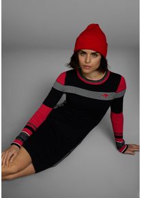 Strickkleid Kangaroos, Damen, Gr. 46, N-Gr, wei&szlig; (schwarz, rot, wei&szlig;), Feinstrick, Obermaterial: 70% Baumwolle, 30% Polyamid, bestickt, gestreift, meliert, figurbetont ca. Mitte Knie, R&uuml;ckenausschnitt, Kleider Strickkleid, figurbetont, lang, sportiver Look, aus Baumwollmix, Langarm