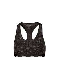 Crop-Top Puma "WOMEN PRINTED RACER BACK TOP", Damen, Gr. M, schwarz (schwarz combo), Single Jersey, Obermaterial: 95% Baumwolle, 5% Elasthan, k&ouml;rpernah kurz, Rundhals, Tops Crop-Top, Animal-Design, Logoschriftzug, Rundhalsausschnitt