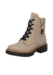 Schn&uuml;rstiefelette Rieker, Damen, Gr. 43, schwarz (beige, schwarz), Textil, Glanzfaden, Schuhe Schn&uuml;rstiefelette, Schn&uuml;rboots, Herbstboots, Profilsohle, Blockabsatz, im Pepita-Look