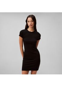 Jerseykleid Calvin Klein Jeans "SS CTN CNTR 1X1 RB S", Damen, Gr. XS (36), N-Gr, schwarz, Jersey, Obermaterial: 93% Baumwolle, 7% Elasthan, unifarben, figurbetont kurz, Rundhals, abgesteppte Kante, Kleider Jerseykleid, Mit Rundhalsausschnitt