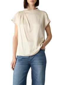 Shirtbluse comma, Damen, Gr. 40, almond stone, Web, Obermaterial: 54% Polyester, 46% Viskose, loose fit h&uuml;ftbedeckend, Rundhals, Blusen Shirtbluse, mit Falten-Detail